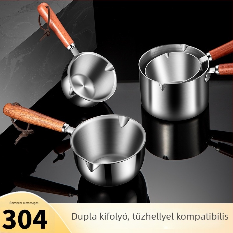 304 rozsdamentes acél olajöntő edény otthoni használatra, mini edény tölgyfa fogantyúval, tapadásmentes, tej melegítésére
