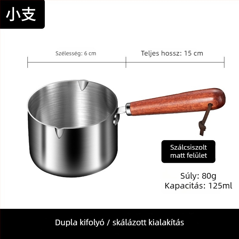 304 rozsdamentes acél olajöntő edény otthoni használatra, mini edény tölgyfa fogantyúval, tapadásmentes, tej melegítésére