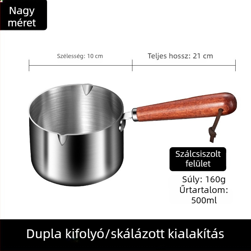304 rozsdamentes acél olajöntő edény otthoni használatra, mini edény tölgyfa fogantyúval, tapadásmentes, tej melegítésére