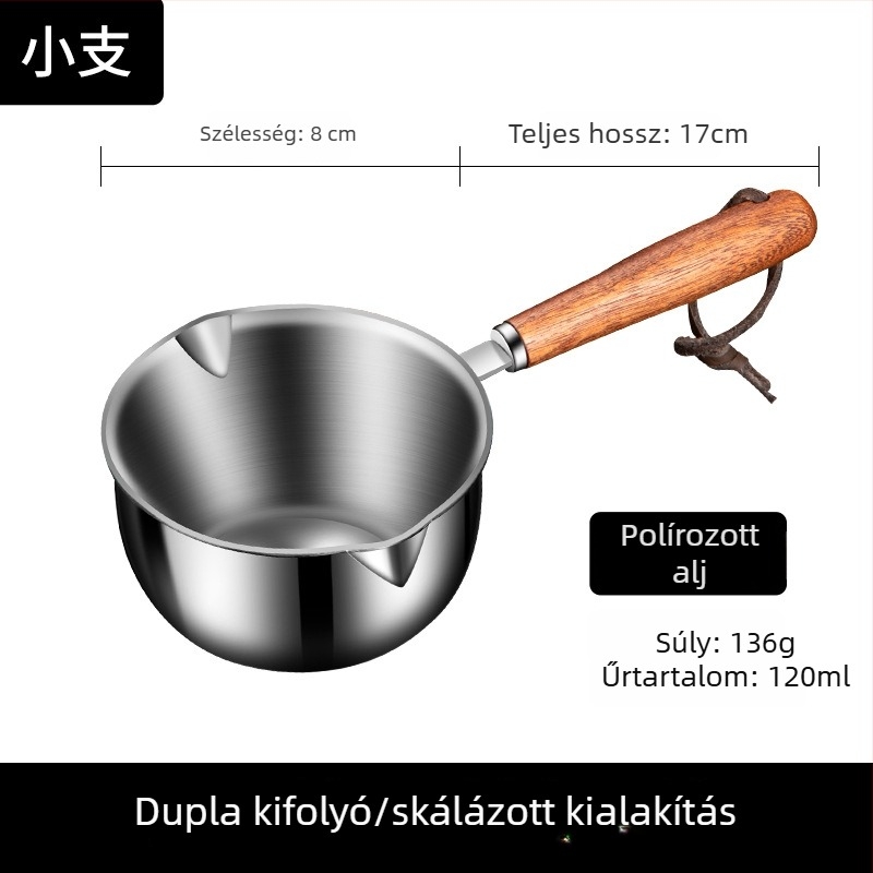 304 rozsdamentes acél olajöntő edény otthoni használatra, mini edény tölgyfa fogantyúval, tapadásmentes, tej melegítésére