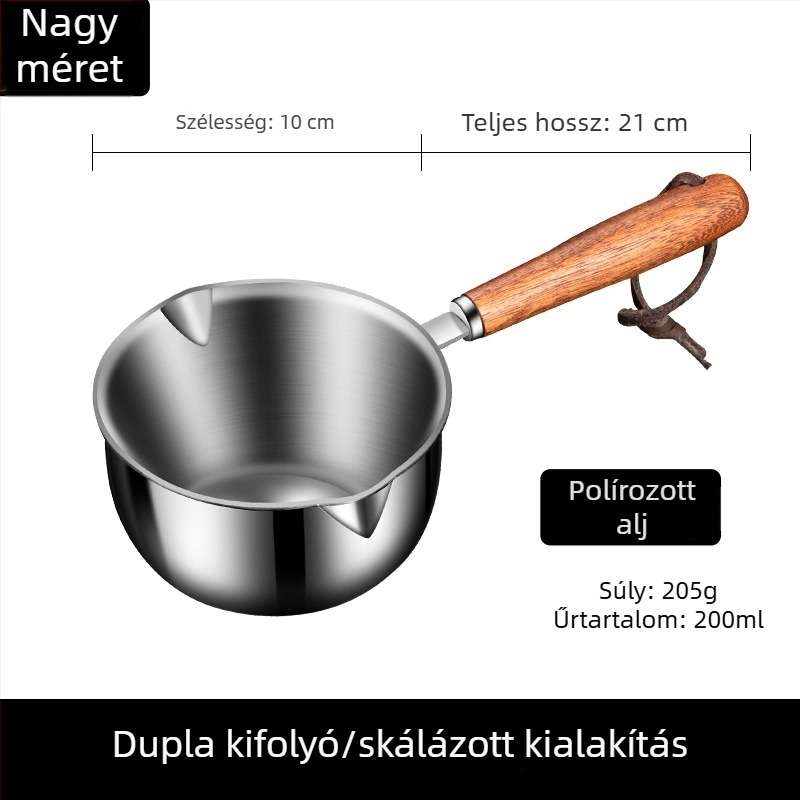304 rozsdamentes acél olajöntő edény otthoni használatra, mini edény tölgyfa fogantyúval, tapadásmentes, tej melegítésére