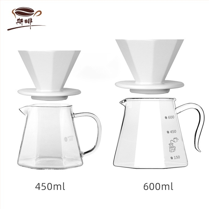 Nyolcszögletes üveg pour-over kancsó és nyolcszögletű kerámia szűrő – kézi kávékészítő készlet