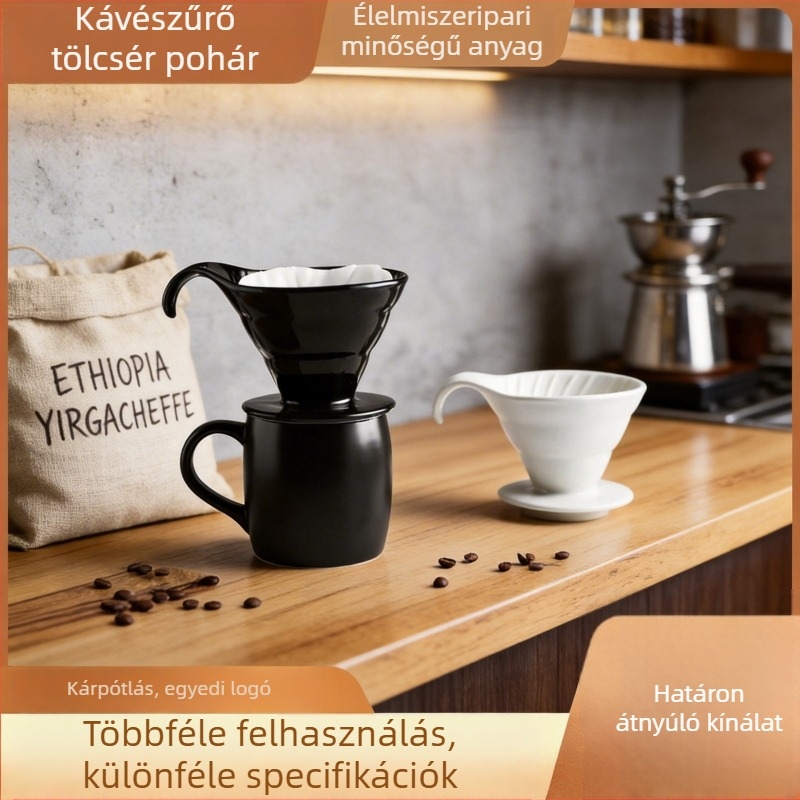 Kerámia pour-over kávédripper, konus alakú szűrőedény, kézi készítéshez