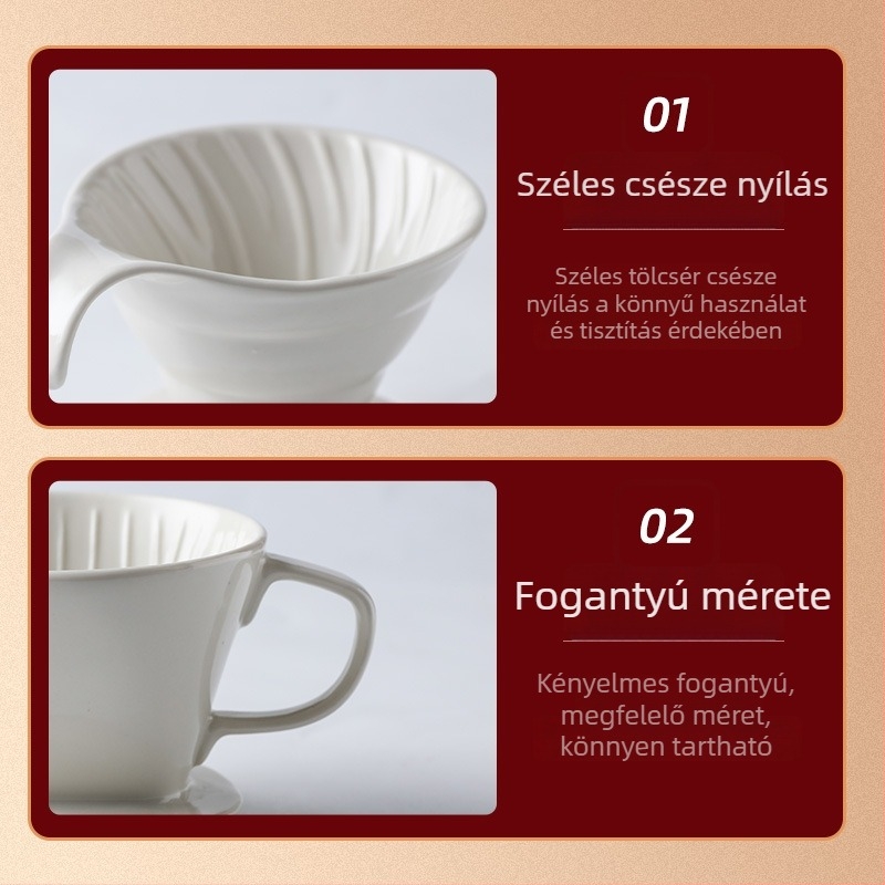 Kerámia pour-over kávédripper, konus alakú szűrőedény, kézi készítéshez
