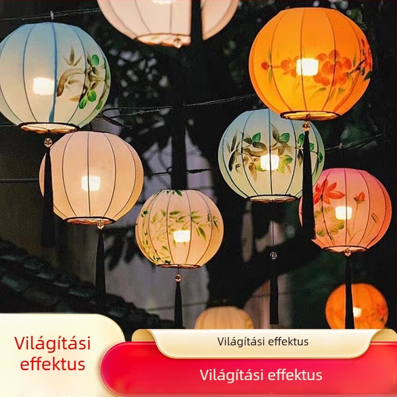 Újévi kerek lámpák, új kínai stílusú textil lámpák, kézzel festett dekoratív lámpák éttermeknek, teaházaknak, folyosókra és dolgozószobákba