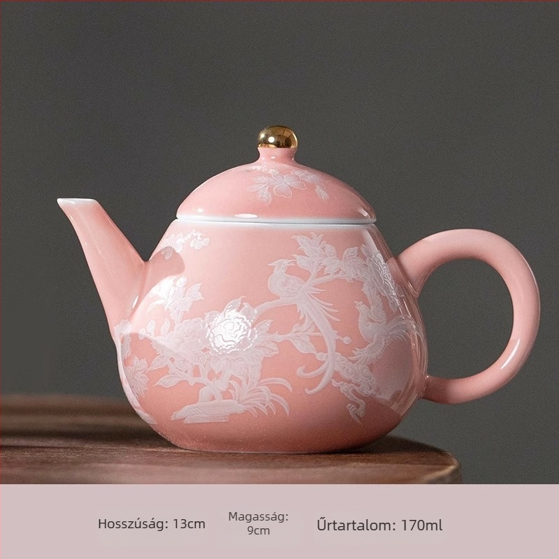 Pastell díszítésű gaiwan teás készlet csészével, 3 részes, nőknek