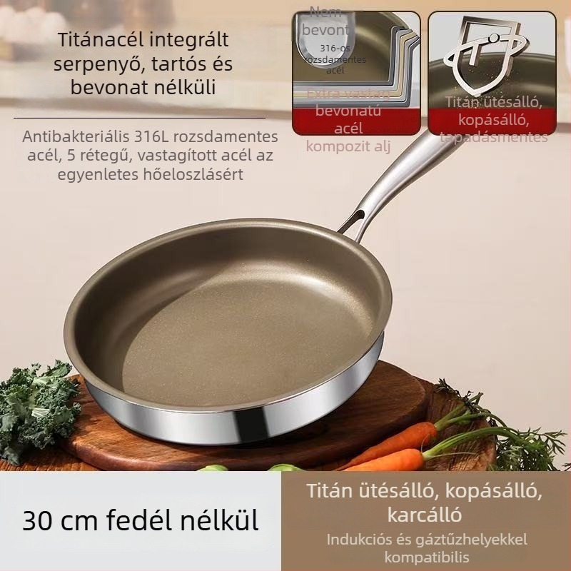 316L rozsdamentes acél nem tapadó serpenyő, lapos alj, indukciós és gáztűzhelyhez egyaránt használható, kereskedelmi használatra