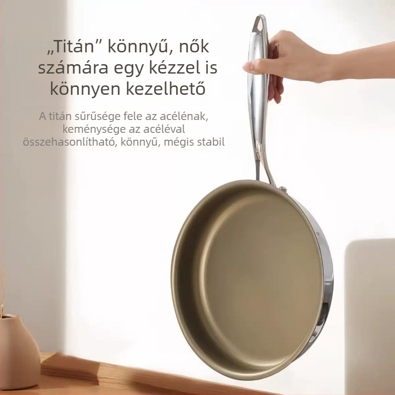316L rozsdamentes acél nem tapadó serpenyő, lapos alj, indukciós és gáztűzhelyhez egyaránt használható, kereskedelmi használatra