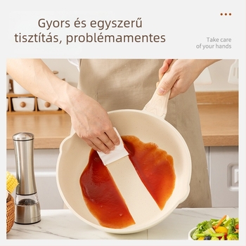 Maifan kőből készült tapadásmentes edénykészlet: serpenyő, laposserpenyő és leveses fazék, indukciós főzőlaphoz