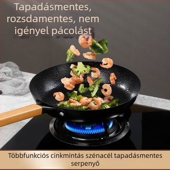 Kalapált vasból készült wok gáztűzhelyhez, tapadásmentes serpenyő steakhez