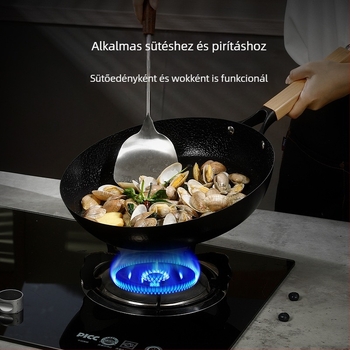 Kalapált vasból készült wok gáztűzhelyhez, tapadásmentes serpenyő steakhez