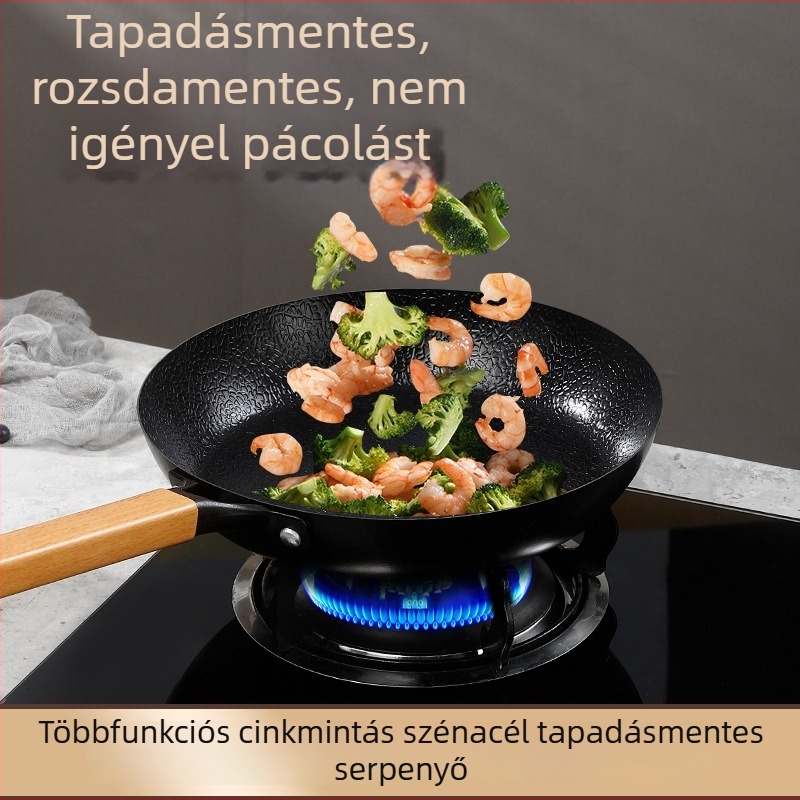Kalapált vasból készült wok gáztűzhelyhez, tapadásmentes serpenyő steakhez
