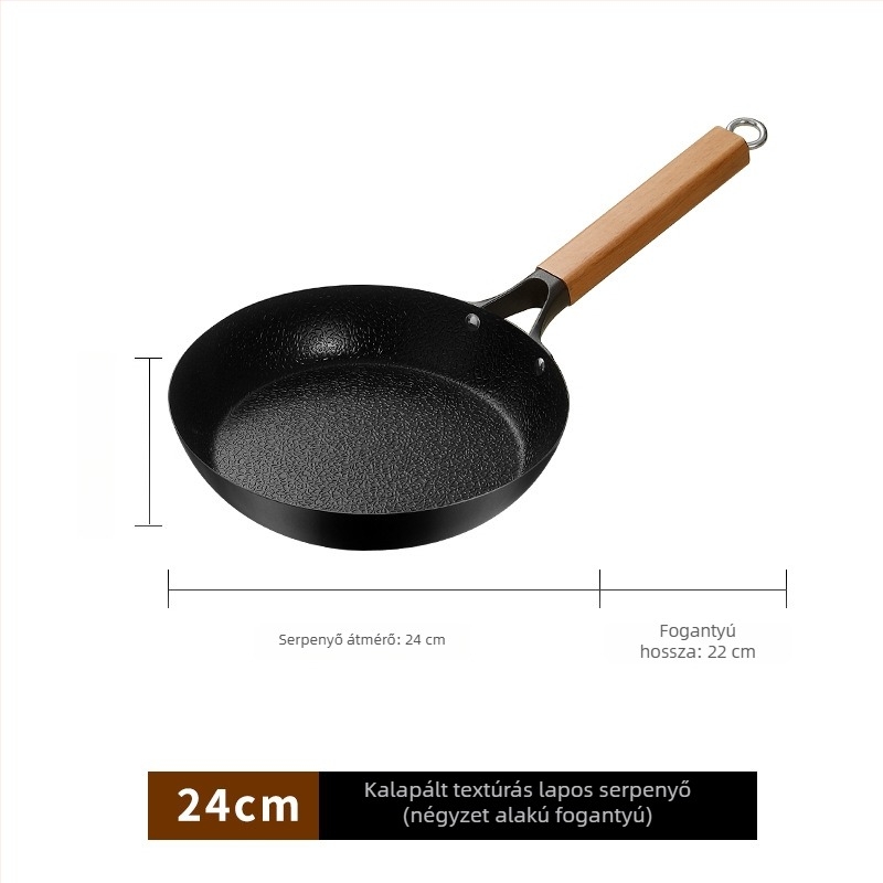 Kalapált vasból készült wok gáztűzhelyhez, tapadásmentes serpenyő steakhez