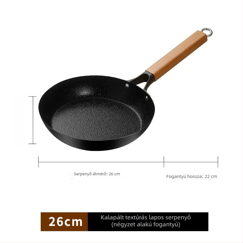 Kalapált vasból készült wok gáztűzhelyhez, tapadásmentes serpenyő steakhez