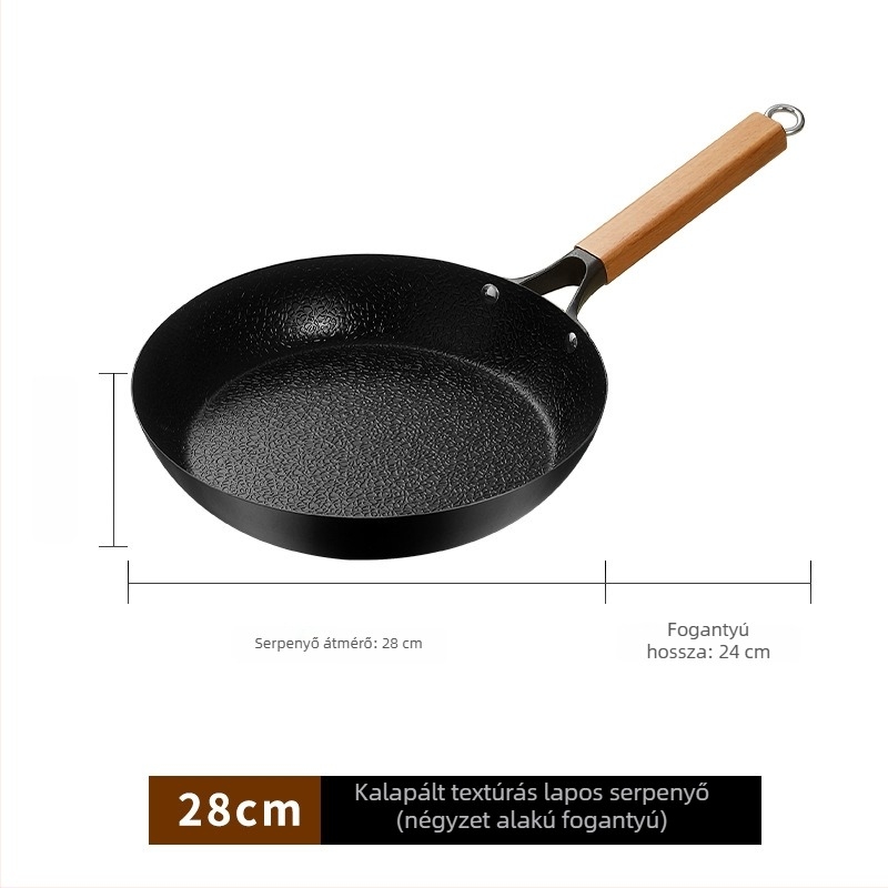 Kalapált vasból készült wok gáztűzhelyhez, tapadásmentes serpenyő steakhez
