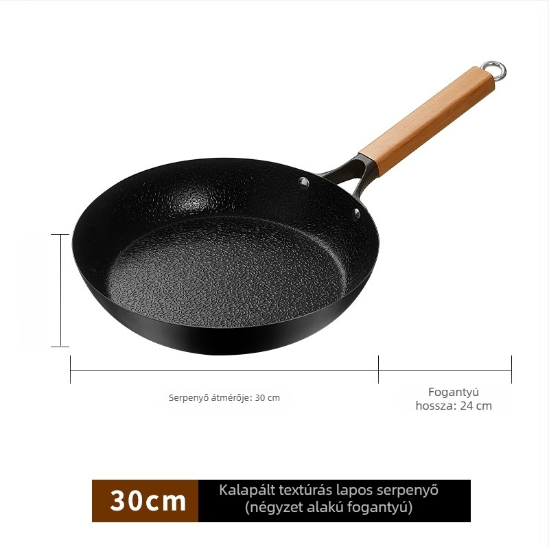 Kalapált vasból készült wok gáztűzhelyhez, tapadásmentes serpenyő steakhez