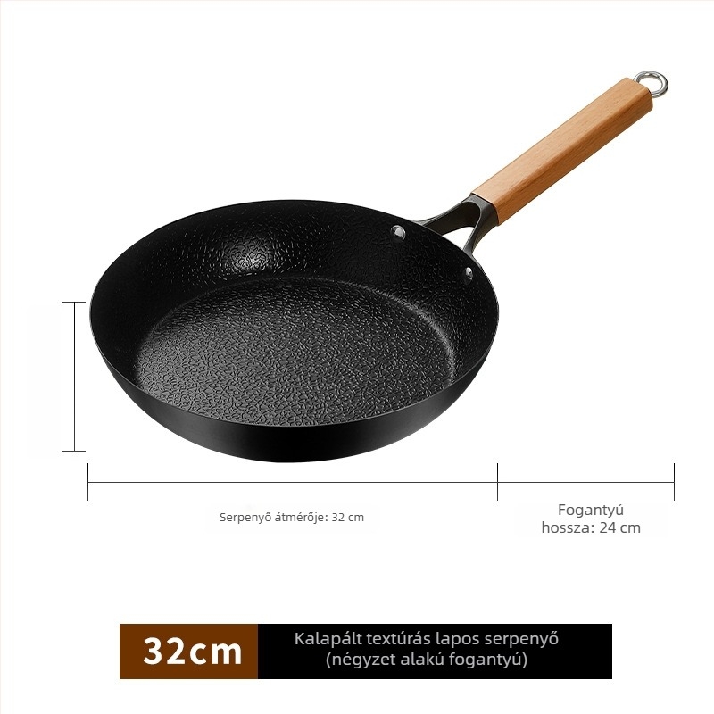 Kalapált vasból készült wok gáztűzhelyhez, tapadásmentes serpenyő steakhez