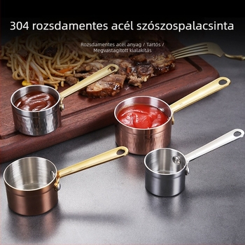 Vastagított aranyozott rozsdamentes acél szósz fazék pohárral, háromrészes kialakítás, egykezes, nyugati stílus