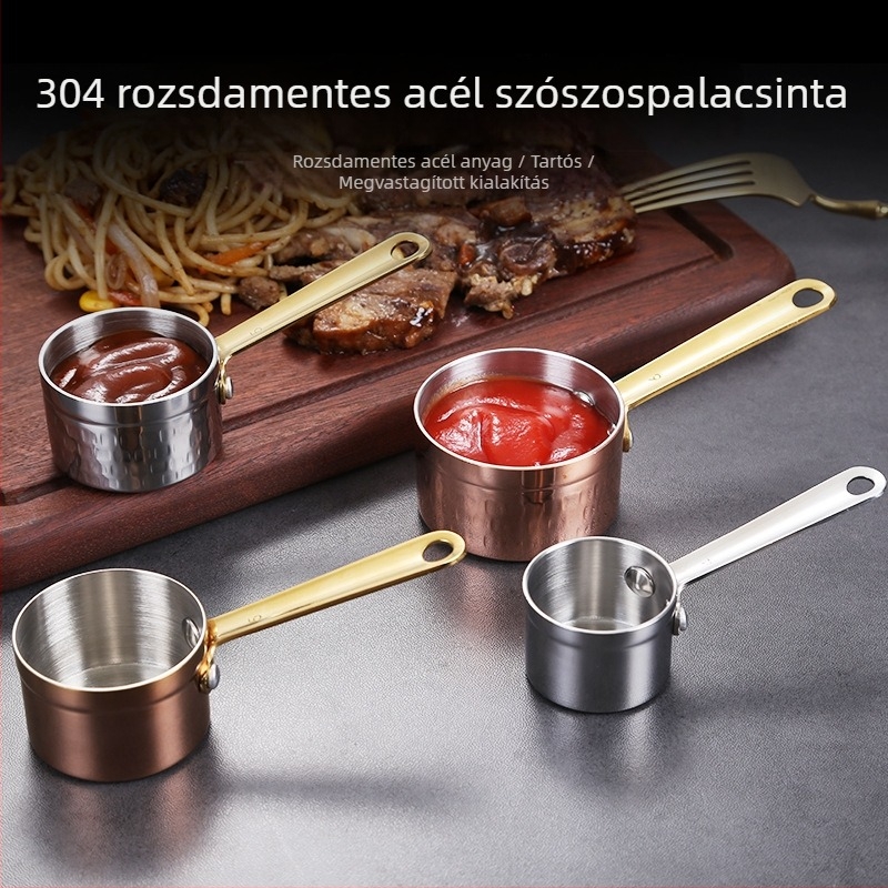 Vastagított aranyozott rozsdamentes acél szósz fazék pohárral, háromrészes kialakítás, egykezes, nyugati stílus