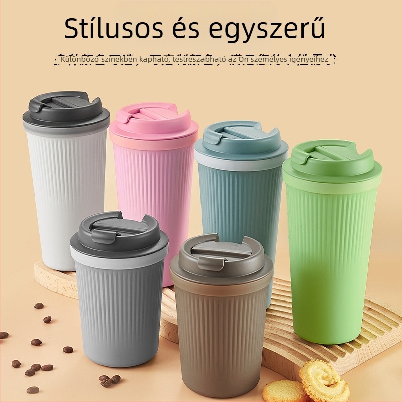 Ins-stílusú szigetelt műanyag kávés pohár, égésvédő, prémium érzet, hordozható, szivárgásmentes