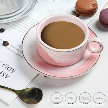 Mini porcelán kávéscsésze és alátét készlet, nordic stílus, márvány mintázat, elegáns dizájn