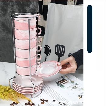 Mini porcelán kávéscsésze és alátét készlet, nordic stílus, márvány mintázat, elegáns dizájn