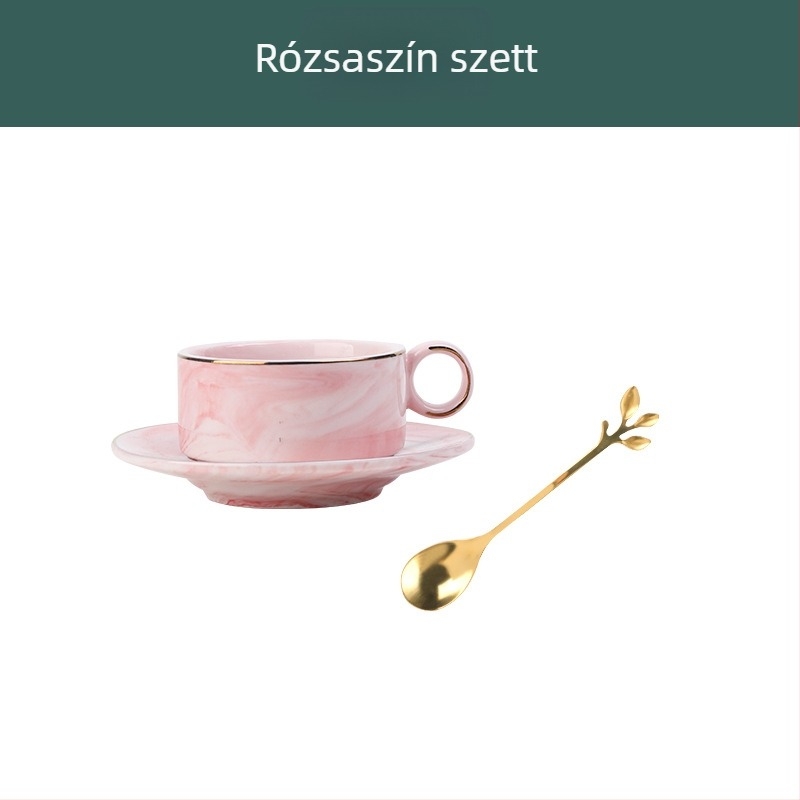 Mini porcelán kávéscsésze és alátét készlet, nordic stílus, márvány mintázat, elegáns dizájn