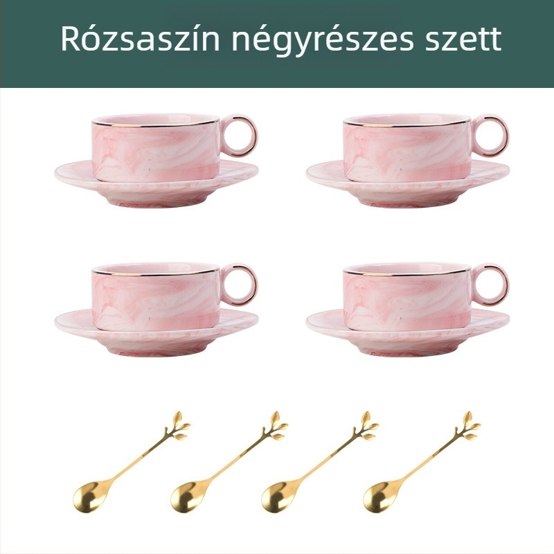 Mini porcelán kávéscsésze és alátét készlet, nordic stílus, márvány mintázat, elegáns dizájn