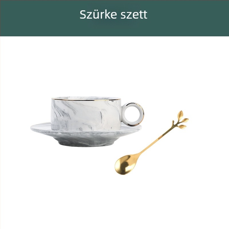 Mini porcelán kávéscsésze és alátét készlet, nordic stílus, márvány mintázat, elegáns dizájn