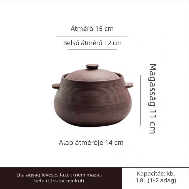 Tradicionális lilás agyagból készült fazék levesekhez, nagy kapacitás egész csirke lassú főzésére, hőálló