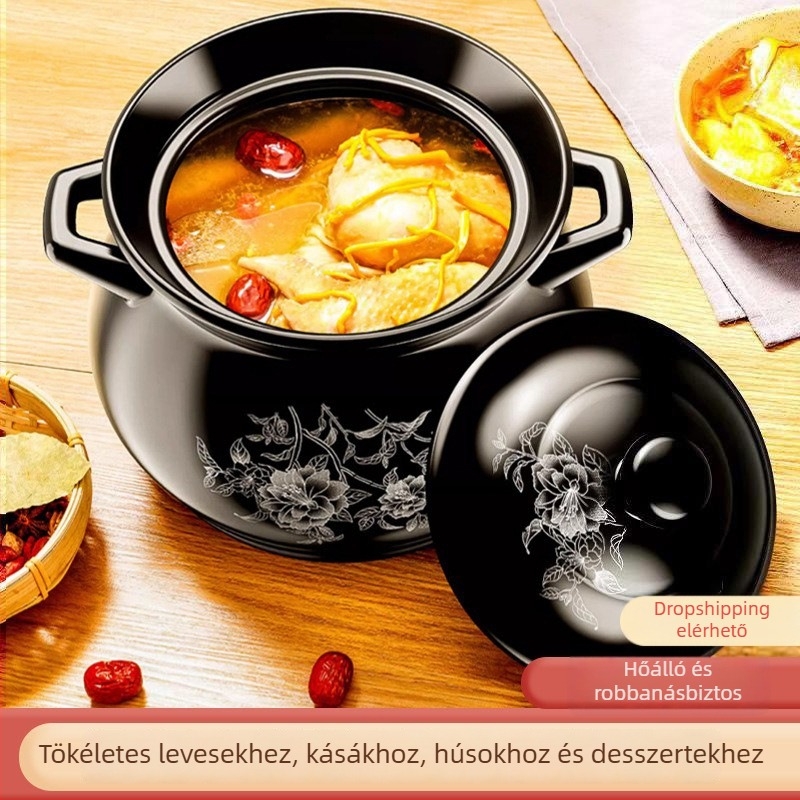 Yiwei MG-1000 Spodumen Fazék Fedővel, Gázfőzéshez Alkalmas, Magas Hőmérséklet-álló, Levesekhez és Sütéshez, Kapacitás 2.1–3 L, 3.1–4 L vagy 5 L felett