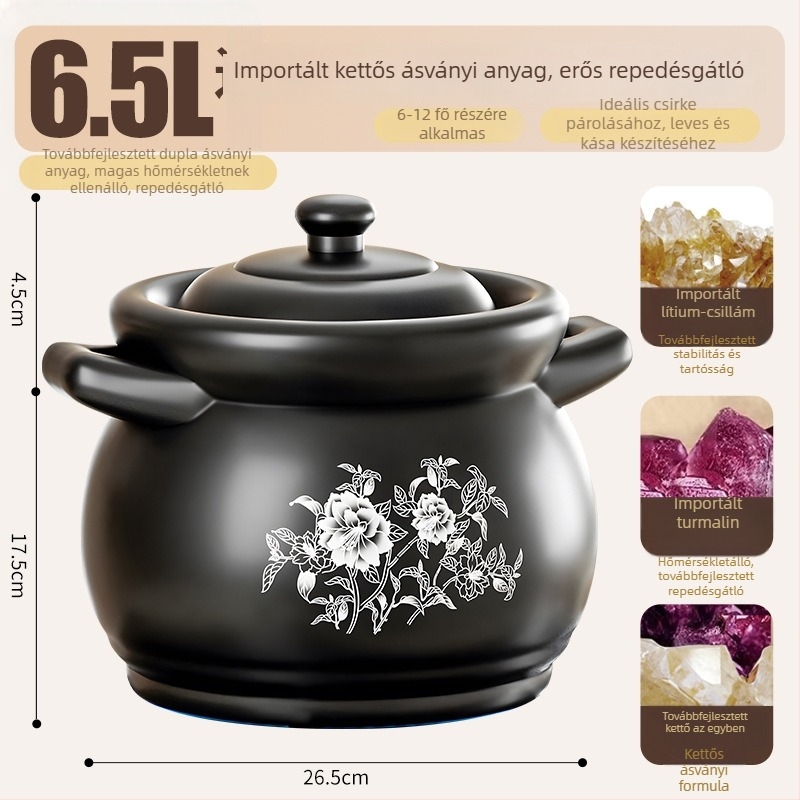 Yiwei MG-1000 Spodumen Fazék Fedővel, Gázfőzéshez Alkalmas, Magas Hőmérséklet-álló, Levesekhez és Sütéshez, Kapacitás 2.1–3 L, 3.1–4 L vagy 5 L felett