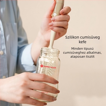 Három az egyben szilikon cumisüveg-kefe, levhető cumi-kefe résszel és tisztító pohárral