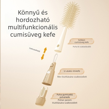 Három az egyben szilikon cumisüveg-kefe, levhető cumi-kefe résszel és tisztító pohárral