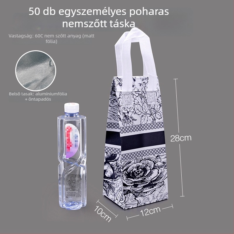 Trombitavirág motívumú pohártáska készlet: poharakhoz egy- és kettő darabos tartó; műanyag pohártartó; pulpából készült pohártartó; netes vászontáska pohárhoz; bőr pohártáska