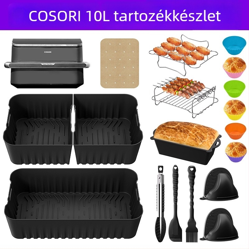 COSORI 10L szilikon sütőforma készlet légsütőhöz – négyszögletes, tapadásmentes, könnyen tisztítható, rozsdamentes