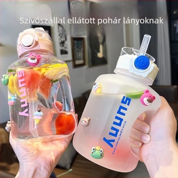 Nagy kapacitású műanyag sportos pohár szívószállal, 1000 ml, hőálló, testreszabható