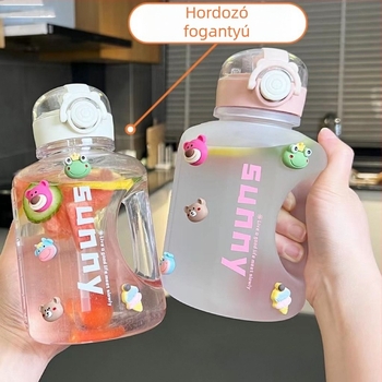 Nagy kapacitású műanyag sportos pohár szívószállal, 1000 ml, hőálló, testreszabható