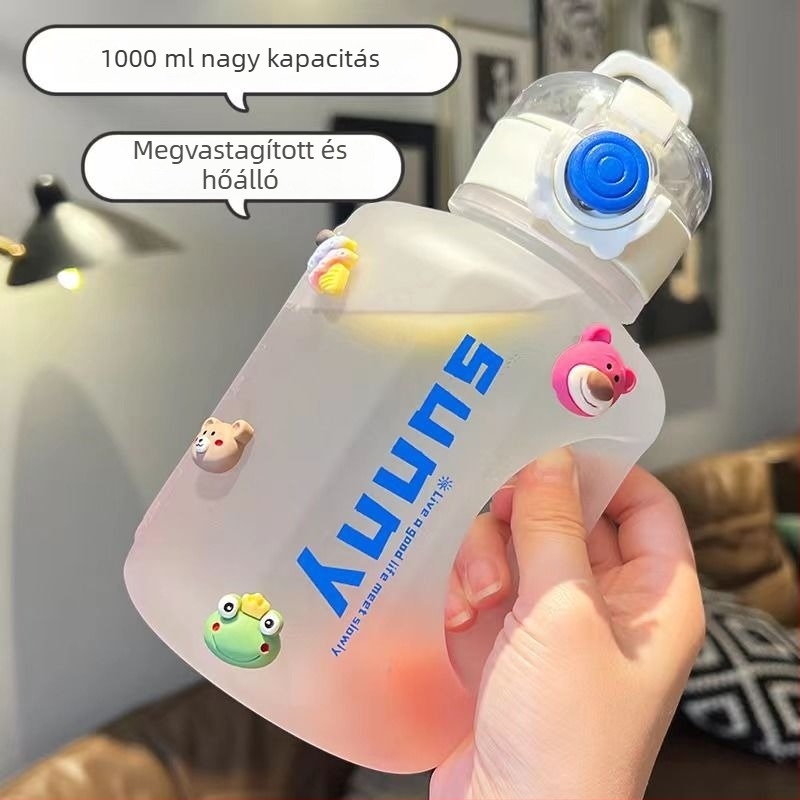Nagy kapacitású műanyag sportos pohár szívószállal, 1000 ml, hőálló, testreszabható