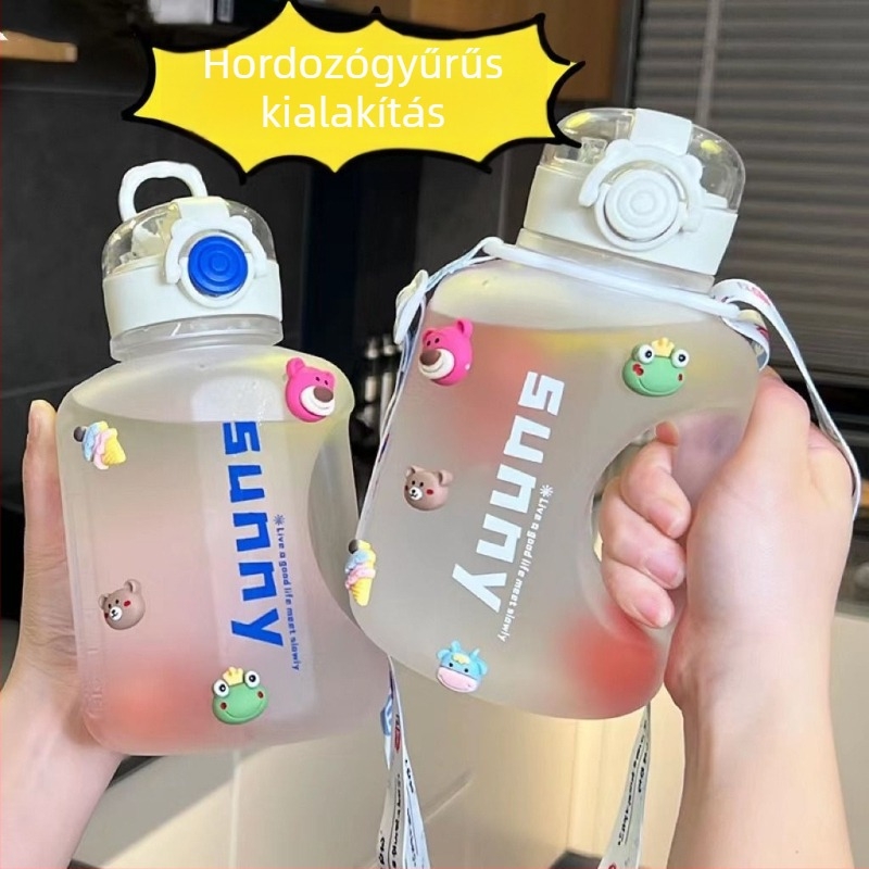 Nagy kapacitású műanyag sportos pohár szívószállal, 1000 ml, hőálló, testreszabható