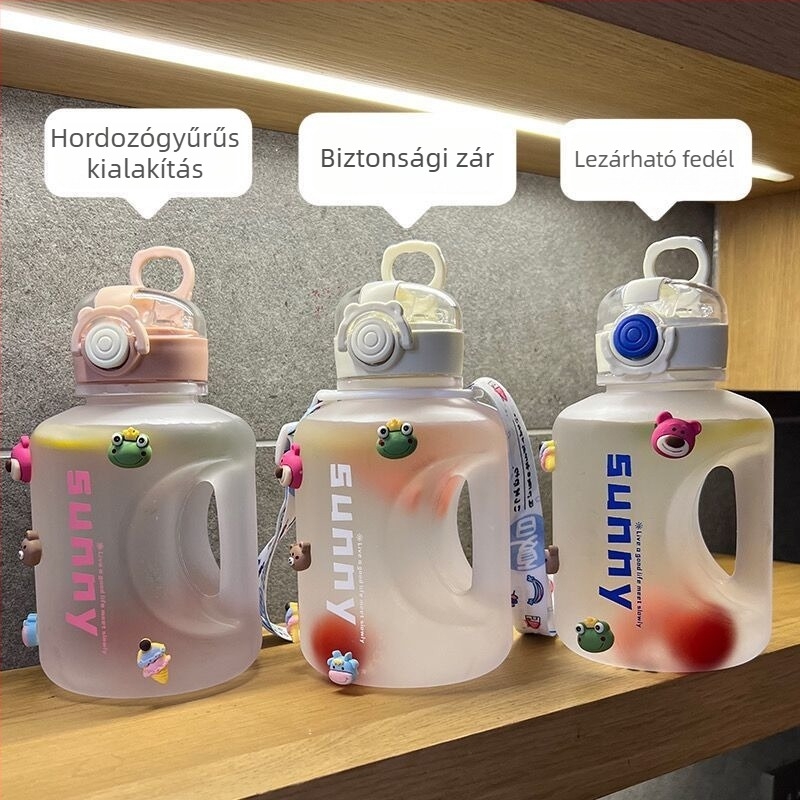 Nagy kapacitású műanyag sportos pohár szívószállal, 1000 ml, hőálló, testreszabható