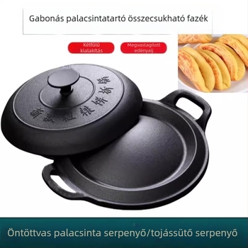 Vintage öntöttvas palacsinta serpenyő, vastított, bevonat nélküli, háztartási használatra