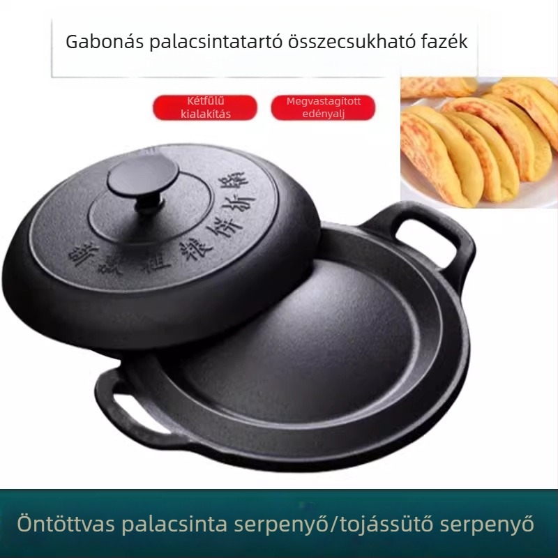 Vintage öntöttvas palacsinta serpenyő, vastított, bevonat nélküli, háztartási használatra