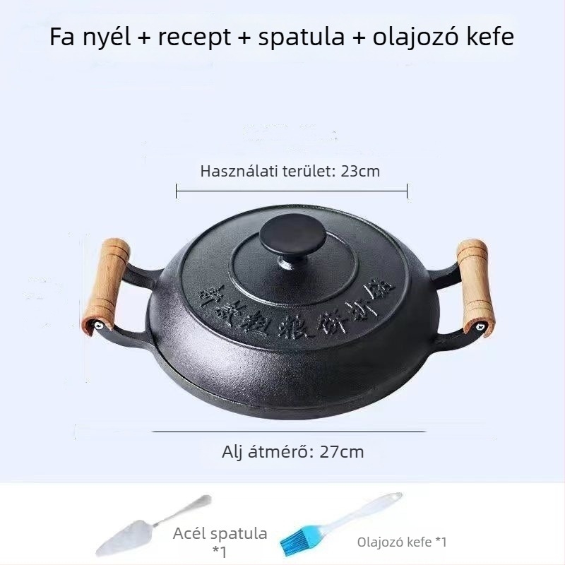 Vintage öntöttvas palacsinta serpenyő, vastított, bevonat nélküli, háztartási használatra