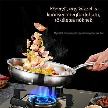 304 rozsdamentes acél bevonat nélküli serpenyő, lapos aljzattal, otthoni konyhához, steak sütésére