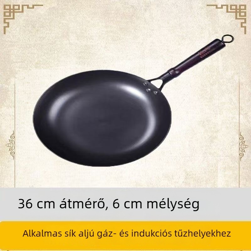 Öntöttvas serpenyő, sík aljú, bevonat nélküli, környezetbarát, klasszikus otthoni konyhára – steakhez, palacsintához és tojásokhoz