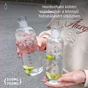 Mérőskálás műanyag vízpalack, hordozható kültéri sportos palack, elegáns, testreszabható dizájn