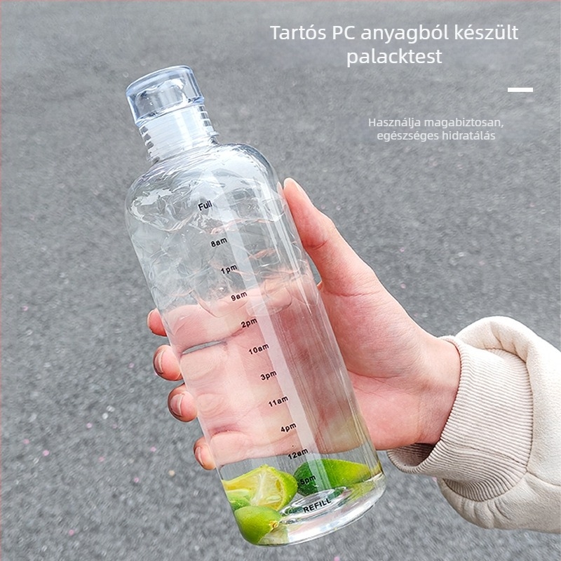 Mérőskálás műanyag vízpalack, hordozható kültéri sportos palack, elegáns, testreszabható dizájn