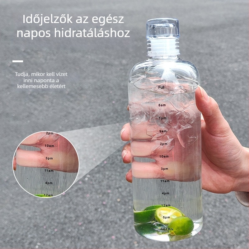 Mérőskálás műanyag vízpalack, hordozható kültéri sportos palack, elegáns, testreszabható dizájn
