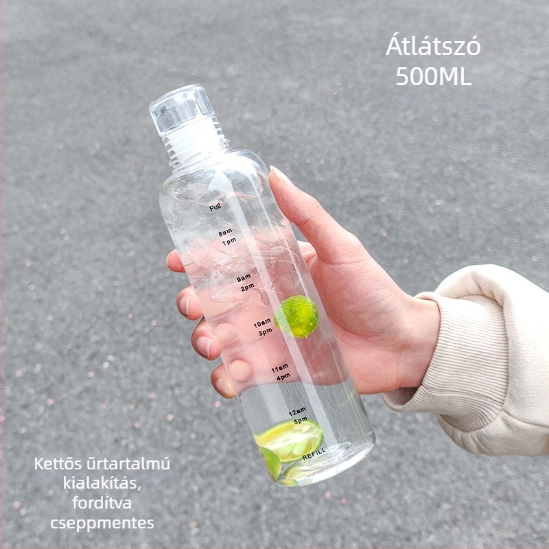 Mérőskálás műanyag vízpalack, hordozható kültéri sportos palack, elegáns, testreszabható dizájn